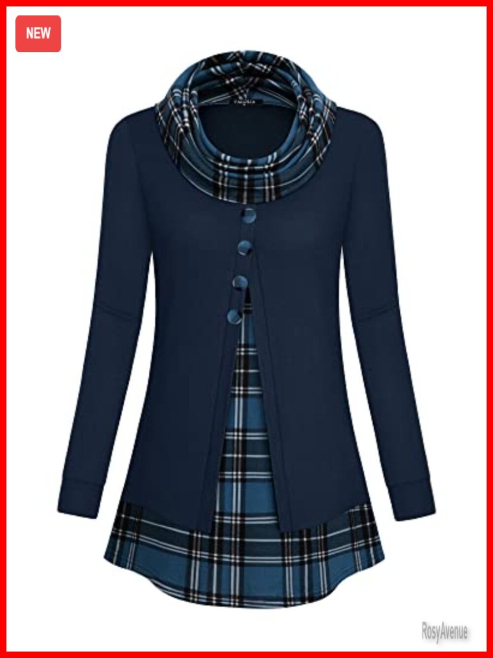 Womens Cowl Neck Long Sleeve Tunic Top Button Casual Loose Knit Shirt